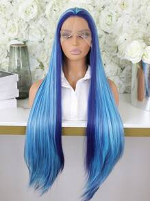 13X4 Lace Frontal Synthetic Straight Wigs Transparent Highlight Grey Ombre Color Women Cosplay Daily Prepluck Baby Hair Hairline