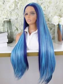 13X4 Lace Frontal Synthetic Straight Wigs Transparent Highlight Grey Ombre Color Women Cosplay Daily Prepluck Baby Hair Hairline