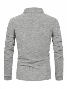 Men Plaid Trim Long Sleeve Tennis Polo Shirt