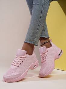 Women's Shock Absorbing Air Cushion Soft Bottom Lace-Up Solid Color Fashion Thick Sole Low-Top Casual Sneakers, Athletic Shoes For Running - Pink - View 2