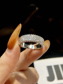 1pc Fashionable 925 Sterling Silver Simple Finger Three Rows Of Diamond Jewelry Fashion Bride Princess Ring Ladies Hand Jewelry Fine Jewelry Gift