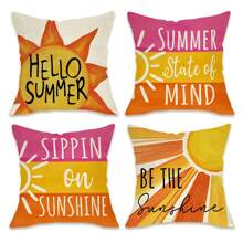 4 PIEZAS Funda de almohada con adorno de sol de verano Fahrendom, Sé el sol a rayas para porche y exterior, Funda de cojín con tema de verano tomando el sol, Decoración del hogar de un solo lado sin almohadas - rojo amarillo naranja - Ver 1
