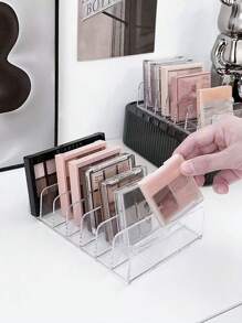 1pc Clear Acrylic Divided Eyeshadow Palette, Makeup Organizer Tray For Blush, Powder, Desktop Cosmetic Storage Rack With 7 Compartments For Phone, Remote Controllers In Bedroom/Dorm