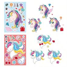 8Pcs Face Changing Sticker Unicorn Cartoon Cute Graffiti Children's Puzzle DIY Hand Account Puzzle Sticker (Some Colors And Styles Are Random)