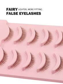 Asiteo 5 对纤细漫画棕色假睫毛，带透明带 - 自然漫画风格设计，适合日常使用