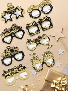 8 piezas Gafas de papel negras y doradas para fiesta de cumpleaños 40, accesorios de foto de fiesta de cumpleaños, decoración y suministros para fiesta de 40 cumpleaños, artículos de fiesta feliz cumpleaños, decoración del hogar y de la habitación