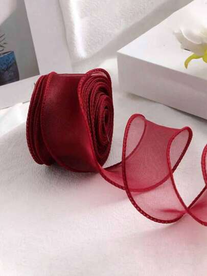 1pc Semi-Transparent Curled Organza Ribbon, Suitable For Bouquet Wrapping, Cake Decoration, Weddings, Bows And Ribbon Crafts, Also For Holiday Party Decor, Hair Accessories, Baking And Christmas Decoration