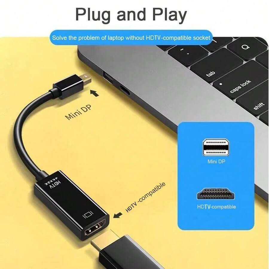 Mini DisplayPort 转 HDTV 适配器线 4K Mini DP 转 HDTV 适配器 Mini DP 公头转兼容母头适用于 Air Pro - 黑色 - 查看 1