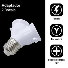 Kit 5 Socket Adapter Y Type Double 2 E27 Bulbs - White - View 4