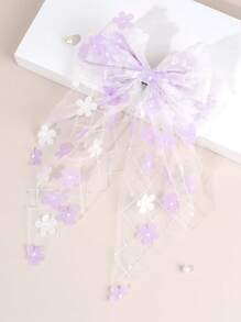 1 st. Kleine Bloemendecoratie Strik Haarspeldjes Voor Meisjes Witte Paarse Bloemen Haarstrik Clips Met Grote Staart Voor Kinderen Peuters Mesh Alligator Haarspeldjes Dagelijks Feest Cadeau Haaraccessoires