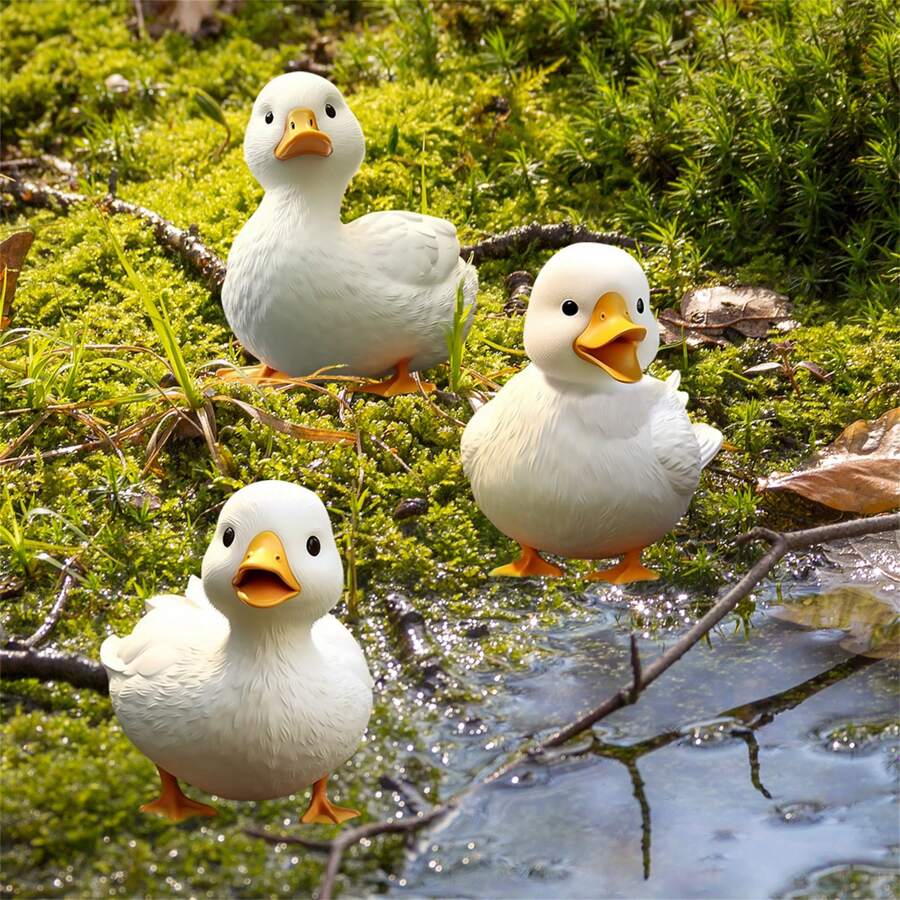 3-Piece Set Iron Plant Pot Stakes, White Duck Garden Stakes, Outdoor Lawn And Yard Decorations