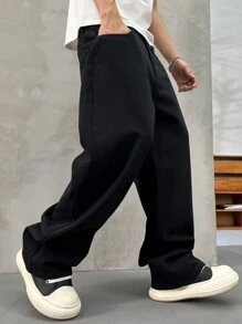 HEHCN 男士口袋阔腿宽松牛仔裤，黑色街头风格休闲裤，适合送给丈夫、男朋友的礼物 - 黑色 - 查看 4