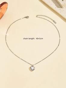 愛心掛飾項鍊 - 銀色 - 查看 4