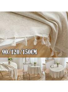 1pcs Round Tablecloth Cotton And Linen Table Cover Hotel Wedding Home Dining Table Cloth With Tassel - Multicolor - View 3