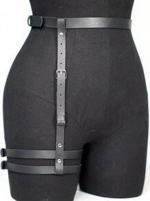 Cinturón de arnés de piel sintética negra para mujeres - Arnés corporal ajustable con correas para las piernas - Accesorio de moda gótica, festivales y raves