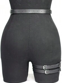 Cinturón de arnés de piel sintética negra para mujeres - Arnés corporal ajustable con correas para las piernas - Accesorio de moda gótica, festivales y raves