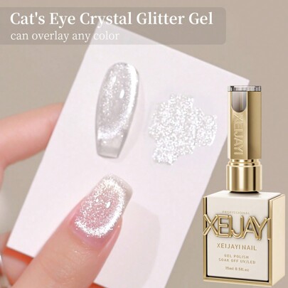 XEIJAYI XEIJAYI 1Pc 15ml Universal Cat Eye Gel Nail Polish, Bright Silver UV Gel Nail Polish, Glitter Magnetic Nail Art Varnish, UV/LED Lamp Needed, For Women Home Salon Nail Art DIY-No Magnetic Stick Included