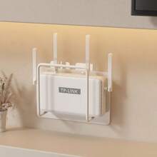 Easy-Install No-Drill Wall Mount Router Holder - Sleek White Cast Iron, Multi-Use Storage Shelf For Living Room & More, Box Placement, Wifi Rack, Shelves - White - View 4