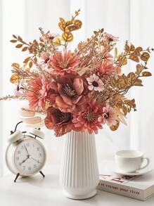 1 Bouquet Of Artificial Flowers, Including Artificial Anemone, Daisy And Eucalyptus Leaves, Realistic Touch, Suitable For Vases, Home, Hotel Rooms, Wedding Decorations, Tabletop Decor. - Coral Pink - View 6