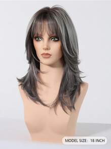 18 Inch Grey Curly Wig Multicolor With Bangs Synthetic Heat-Resistant Wig For Daily Fashion Parties Cosplay Christmas Use