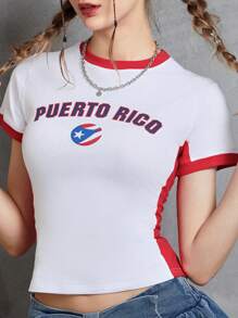 Women Summer Basic T-Shirt Casual Letter Print Short Sleeve Tops Pullovers For Streetwear Aesthetic Grunge Clothes - 白色 - 查看 1