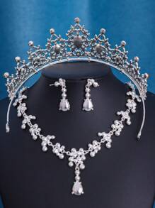 4件套欧美新娘红色水晶皇冠项链耳环头饰套装，巴洛克风格，适合舞会、派对、生日、婚礼等场合。 - 紅色 - 查看 9