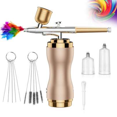 Airbrush Kit With Compressor - Rechargeable Cordless Airbrush For Nails Paint Art Painting Cake Decor Non-Clogging High-Pressure Air Brush Set With 0.3mm Nozzle Tools