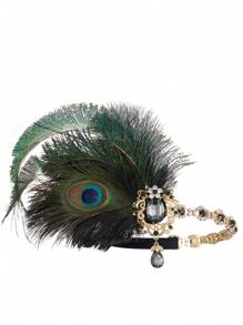 1920s Flapper Headpiece Roaring 20s Great Gatsby Headband - Black - View 5