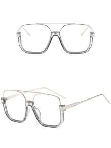 1pc Retro Design Selfie Dual-Beam Shaped Metal Thick Oversize Eyeglasses, Multi-Color, Metal Hinge, Classic Vintage 3D Style, Fashionable Non-Prescription Glasses