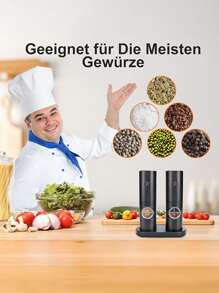 1pc/2pcs Electric Pepper And Salt Grinder , Battery Powered Adjustable Of Coarseness Black Pepper Grinder Mill , Automatic Grinding For BBQ Restaurant Kitchen For White Pepper, Black Pepper, Sea Salt, Cumin.