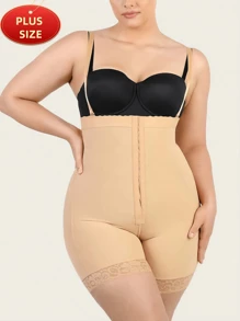 1PC Quần định hình Fajas có khóa kéo cỡ lớn dành cho nữ, quần định hình có 3 hàng móc, thắt eo, nâng mông, nén bụng, mở đáy quần, bộ đồ liền thân có khóa kéo mở ngực định hình - Màu be - Xem 1