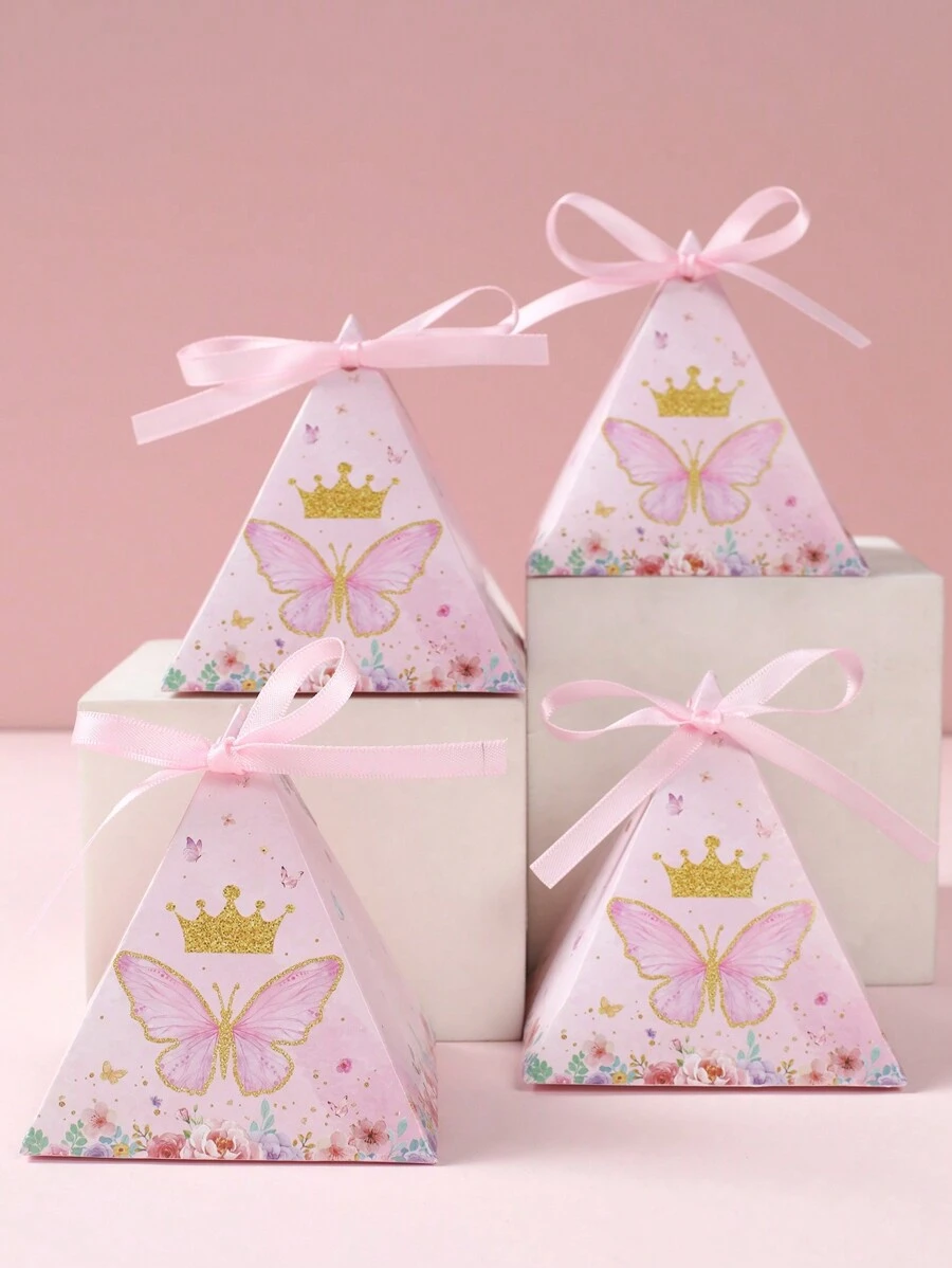 10 PEÇAS Caixas de Lembrancinhas de Festa de Borboleta Rosa, Caixas de Presente de Papel Triângulo Mini Borboleta e Floral, Caixas de Doces e Presentes com Tema de Festa, Decoração para Festa de Aniversário de Casamento e Princesa