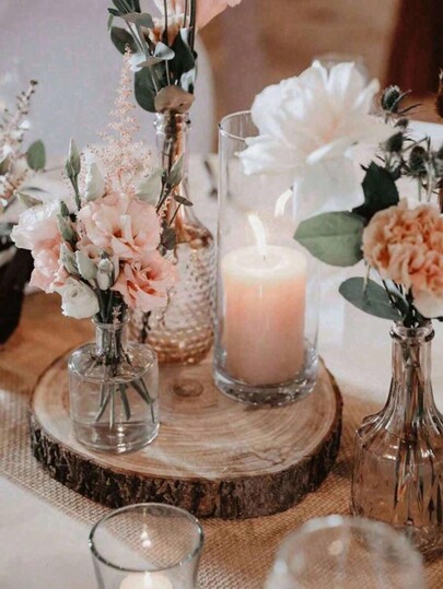 1/2pcs Wooden Circular Candle Holders, Coasters, Unfinished Natural Wood Chips, Tree Shaped Candle Holders, Home Dining Table Decorations, Used For Candle Display, Natural Decoration, Candle Holders Or DIY Art, Room Decoration, Gift Circular Crafts Decorations, Rural Wedding Decorations, DIY Crafts With Bark,Gifts,Christmas Decorations,Travel Essentials,Back To School