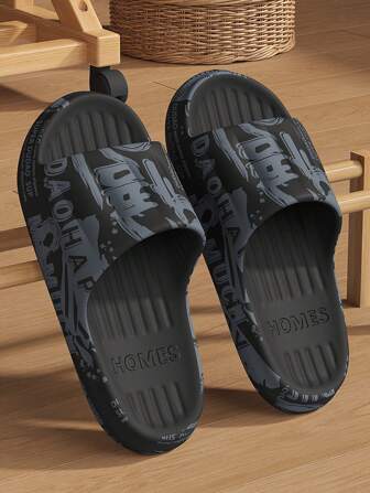 Plus Size 48-49 Men's Spring/Summer Printed Graffiti Slippers, Soft EVA Non-Slip Sole Beach Sandals, Unisex Indoor/Outdoor Bedroom Casual Flip Flops