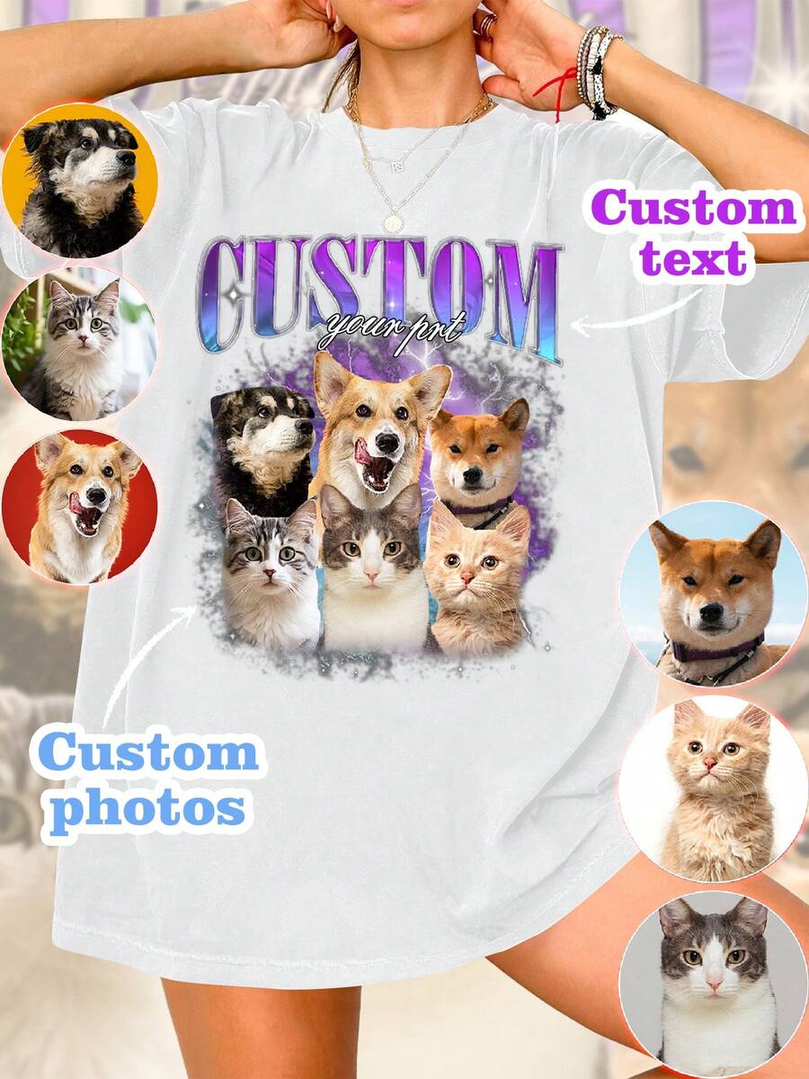 Oversized Shirt, Personalized Y2K Bootleg Rap T-Shirt, Retro Custom Photo 90s T-Shirt, Fun Gift Tee, Gift For My Couples, Retro Top With Couple Photo, Custom GF/BF Shirt, Gift For Her, Gift For Girlfriend/Wife,Ornamental,Dawg,Unique,Custom,Belle Costume,Ideal Gifts For Her,Family,Friends,Pink Girls,For Holiday,For Vacation,For Anniversaries
