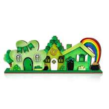 1Set St. Patrick Day Green Farmhouse Wooden Tabletop Decorations Sign Table Centerpiece Lucky Clover Coins Jar Green Shamrock Rainbow Sign For Farmhouse St. Patrick Day Theme Party Decor Dinner Party Coffee Bar Irish Table Topper Decor