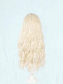 Peluca sintética multicolor de onda grande con flequillo, fibra resistente al calor mate, respirabley natural para uso diario de mujeres (blanco leche dorado, rojo frambuesa)