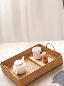 1 件带手柄的多用途海草编织托盘 - 非常适合早餐、水果储存、家居装饰等。储物整理盒。、婴儿床配件、医院包必需品、灰色储物篮、小篮子、家居储物、Cestino、浴室储物、厨房篮子