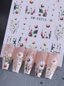 2 件粉色百合花春季指甲贴纸 3D 白色雏菊花朵 DIY 设计指甲贴花自粘滑块适用于秋季美甲装饰女士女孩美甲用品指甲 - 彩色 - 查看 8