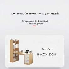 Escritorio con 5 Cajones y 7 Niveles de Repisas, Mesa de Ordenador Industrial Ideal, Mesa Home Office con Cajones, Escritorio en L Esquinero Apto para Oficinas y Dormitorios - Marrón - Ver 2