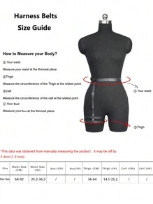 Cinturón de arnés de piel sintética negra para mujeres - Arnés corporal ajustable con correas para las piernas - Accesorio de moda gótica, festivales y raves