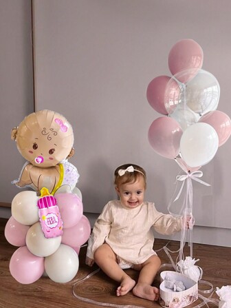 21 st/set dekorationer för könsavslöjande fest, rosa och blå latexballonger, 24" genomskinliga ballonger för babyshower, Sip & See, 1-årsfest, könsavslöjande firande