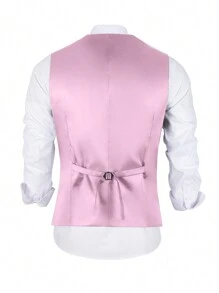 Furuyal Men's Suits Vest Formal Dress Waistcoat Gentleman Solid Slim Fit Casual Dress Vest Party Prom Business Wedding Pink Size XS-3XL