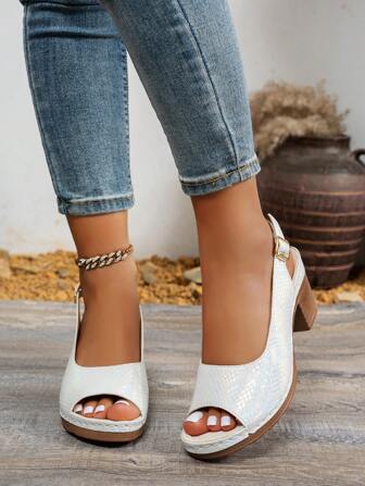 女士时尚性感高跟鞋，可调节踝带，仿蛇皮，舒适百搭，适合婚礼、音乐节、派对，轻便粗跟凉鞋