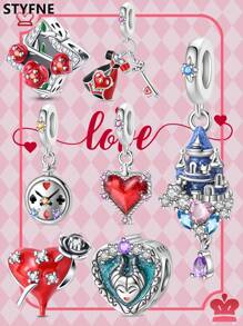 STYFNE 1 pieza Accesorios de vestir de la serie del Día de San Valentín con reina de corazones y picas, carta de póker de corazón, colgante de castillo azul de corazón para manualidades, pequeños regalos diarios para novias y mejores amigas
