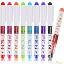 A Set Of 8 Disposable Fine Tipped Fountain Pens, In Various Colors, With Smooth Writing And Visible Ink Supply - Made Of Plastic Material And EF Tip