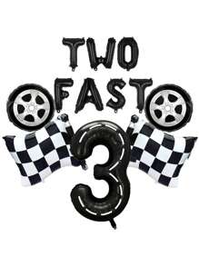 2pcs/Set "TWO FAST" Aluminum Foil Number Balloons 1-9,Racing Theme Birthday Party Decorations,Lighting Mcqueen Party,Racing Party Decor,Race Car Party Favors