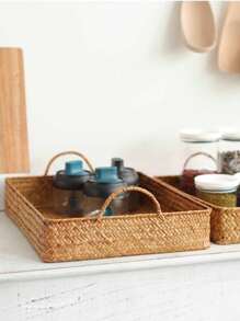 1 件带手柄的多用途海草编织托盘 - 非常适合早餐、水果储存、家居装饰等。储物整理盒。、婴儿床配件、医院包必需品、灰色储物篮、小篮子、家居储物、Cestino、浴室储物、厨房篮子