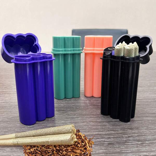 AREWTEC Lighter & Cigarette Stash Tank Set, 4.2" PVC Five Separate Partition Case With Joint Lid To Store Lighter And 4 Pre-Rolling Cones, Multifunctional Portable Tobacco & Lighter Storage Box For Smoking(1 Set)