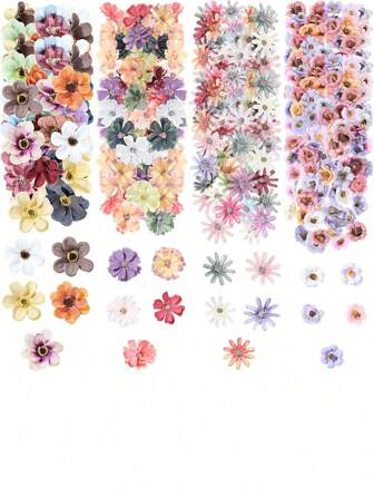 50 件迷你假玫瑰雏菊人造花工艺品玫瑰梅花头向日葵雏菊婚礼装饰家庭婚礼、毕业季